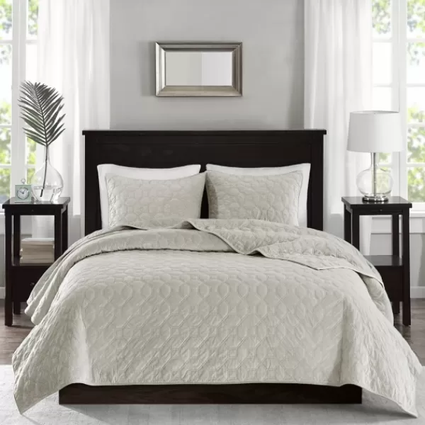 Bedspreads & Coverlets-Kirkland's Home Faux Velvet California King 3-Pc. Coverlet Set White