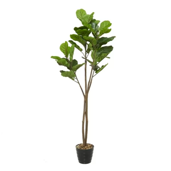 Trees & Topiaries-Kirkland's Home Fiddle Leaf Fig In Ribbed Rock Planter