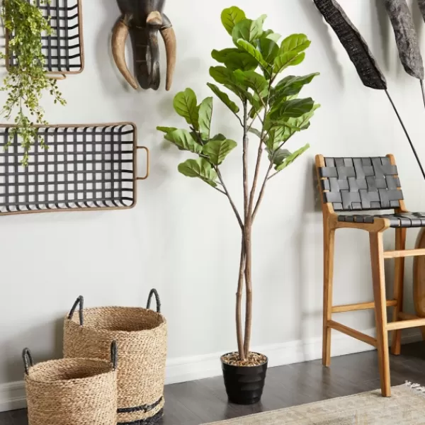 Trees & Topiaries-Kirkland's Home Fiddle Leaf Fig In Ribbed Rock Planter