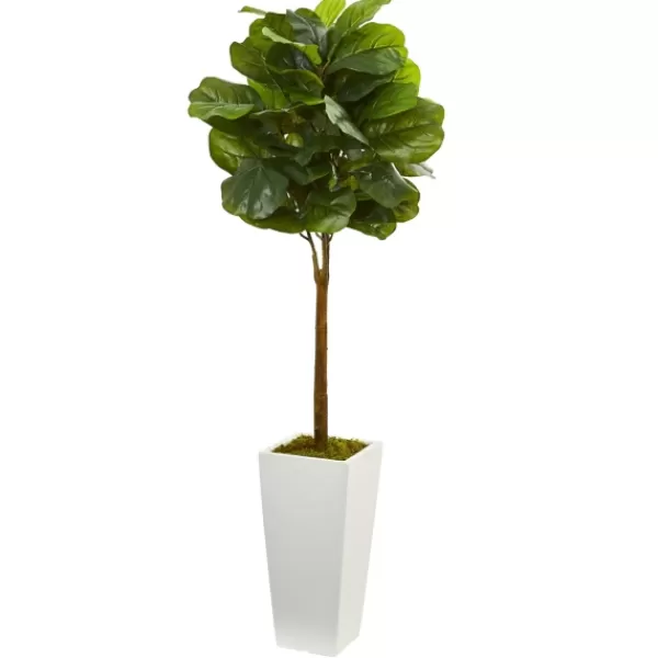 Trees & Topiaries-Kirkland's Home Fiddle Leaf Fig In White Tower Planter