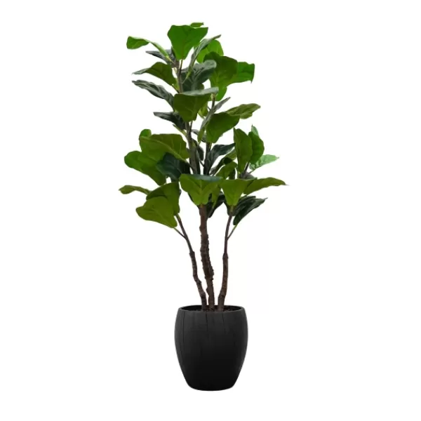 Trees & Topiaries-Kirkland's Home Fiddle Leaf Fig Tree In Black Wood Pot