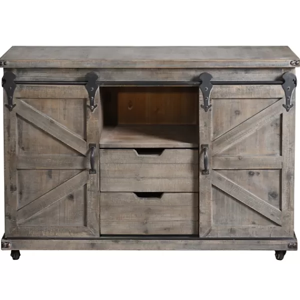 Cabinets & Sideboards-Kirkland's Home Fir Rolling Barn Door Cabinet With Casters Gray