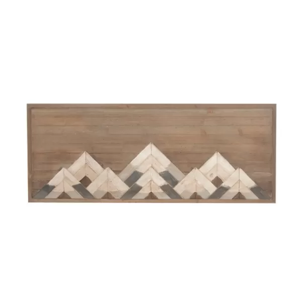 Wall Plaques-Kirkland's Home Fir Wood Abstract Mountain Range Plaque Brown