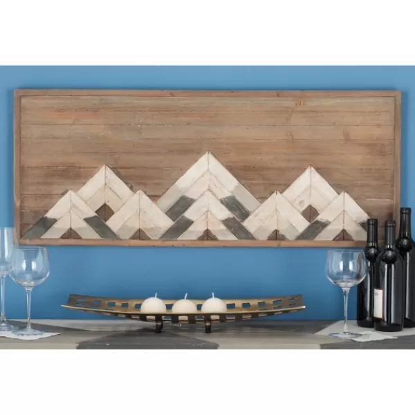 Wall Plaques-Kirkland's Home Fir Wood Abstract Mountain Range Plaque Brown