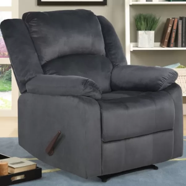 Accent Chairs-Kirkland's Home Flannel Overstuffed Pull Recliner Gray