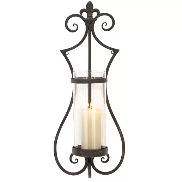 Sconces-Kirkland's Home Fleur Distressed Black Iron Sconce, 25 In.