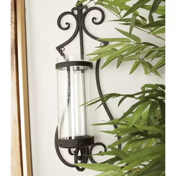 Sconces-Kirkland's Home Fleur Distressed Black Iron Sconce, 25 In.