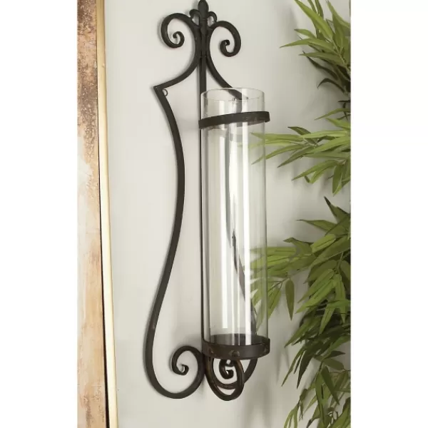 Sconces-Kirkland's Home Fleur Distressed Black Iron Sconce, 31 In.