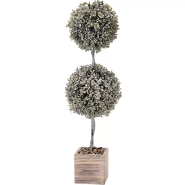 Trees & Topiaries-Kirkland's Home Flocked Double Ball Boxwood Bush In Wood Box Green/Brown