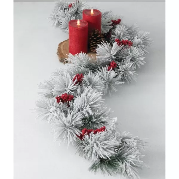 Arrangements & Greenery-Kirkland's Home Flocked Pine And Berry Garland White