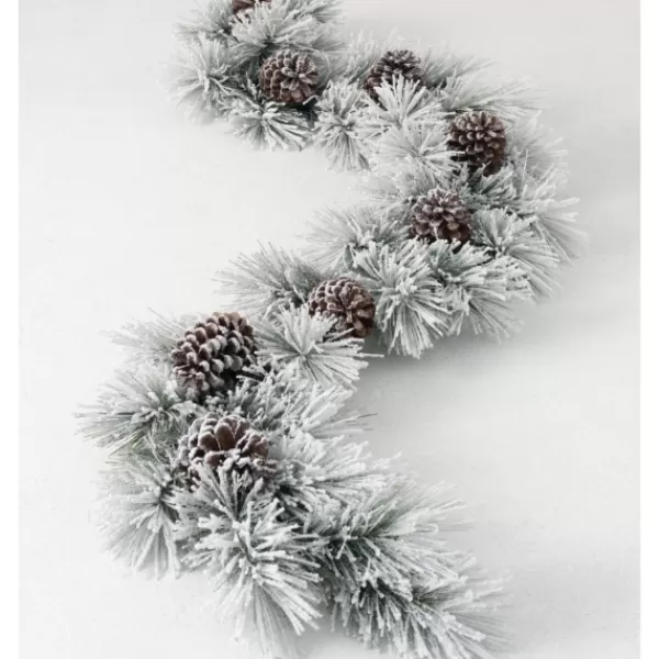 Arrangements & Greenery-Kirkland's Home Flocked Pine And Pine Cone Garland White/Brown