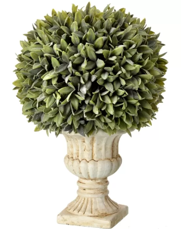 Trees & Topiaries-Kirkland's Home Flocked Sage Ball In Urn Arrangement, 15 In. Green