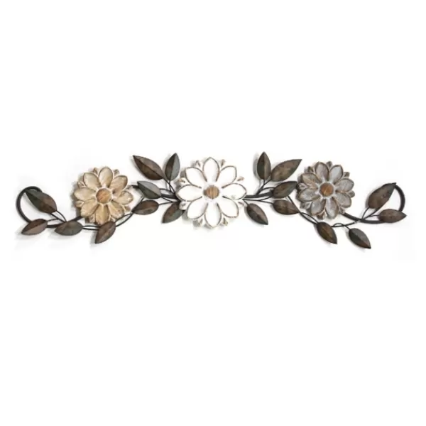 Wall Plaques-Kirkland's Home Floral Arch Over-The-Door Metal Wall Plaque White/Gold/Black