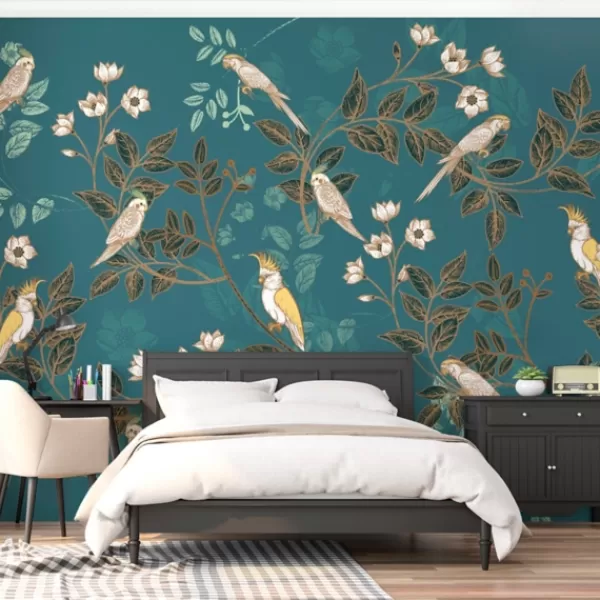 Wall Murals & Wall Decals-Kirkland's Home Floral Birds Peel And Stick Wall Mural Blue/Yellow