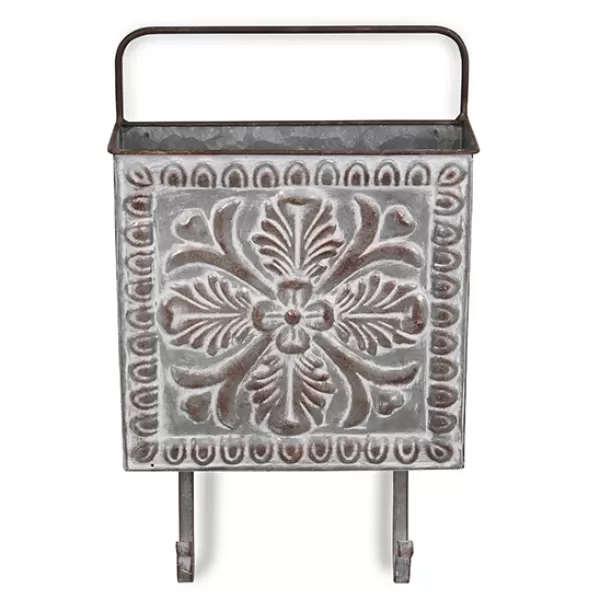 Wall Storage-Kirkland's Home Floral Embossed Metal Wall Pocket