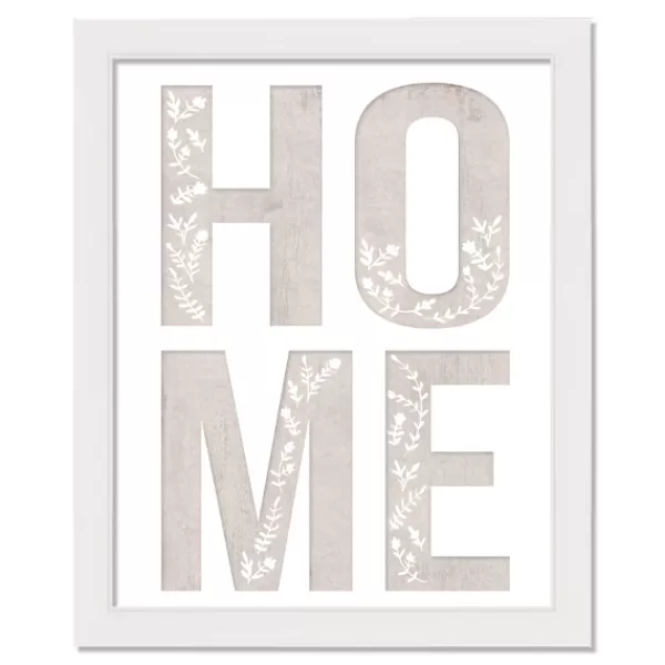 Wall Quotes & Signs-Kirkland's Home Floral Home White Framed Canvas Art Print White/Gray