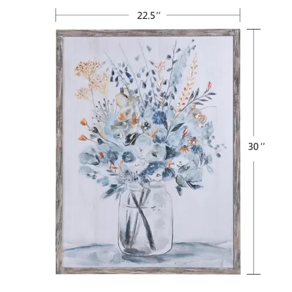Framed Art-Kirkland's Home Floral In A Jar Ii Framed Wall Art Print Blue