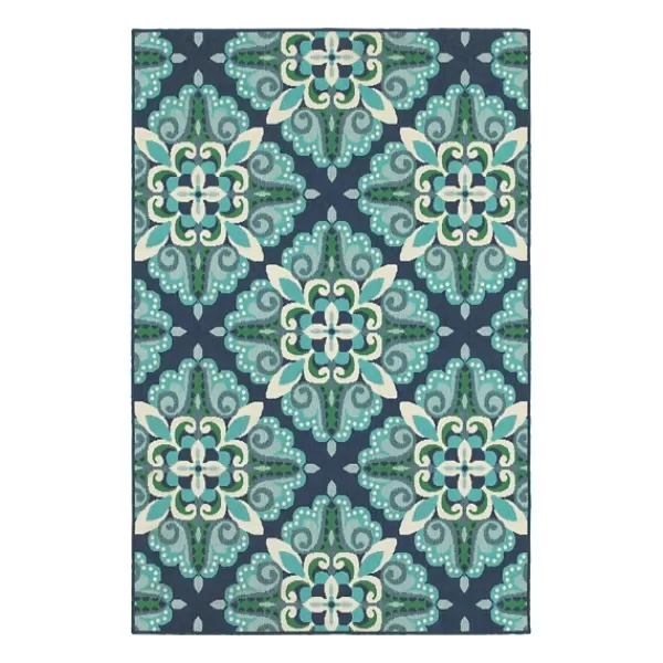 Outdoor Rugs-Kirkland's Home Floral Medallion Jenn Outdoor Rug, 5X7 Blue/Green