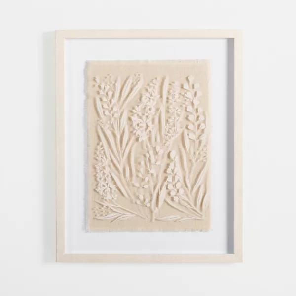 Framed Art-Kirkland's Home Floral On Glass And Natural Linen Framed Art Print White/Tan
