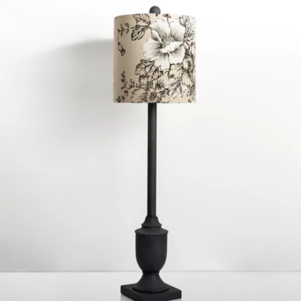 Buffet Lamps-Kirkland's Home Floral Shade Black Buffet Lamp Black/White