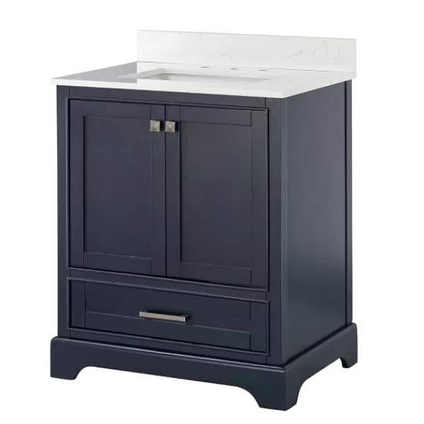 Bathroom Furniture-Kirkland's Home Florence Navy Wood Backsplash Sink Vanity Blue