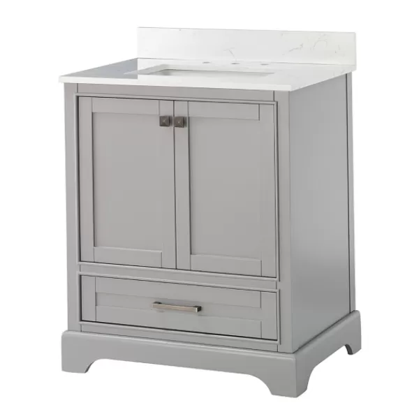 Bathroom Furniture-Kirkland's Home Florence Wood Backsplash Sink Vanity Gray