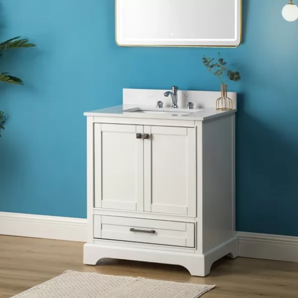 Bathroom Furniture-Kirkland's Home Florence Wood Backsplash Sink Vanity White