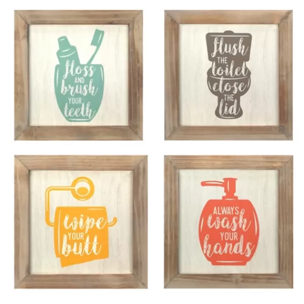 Wall Quotes & Signs-Kirkland's Home Floss, Flush, Wipe, And Wash Plaques, Set Of 4 Multi