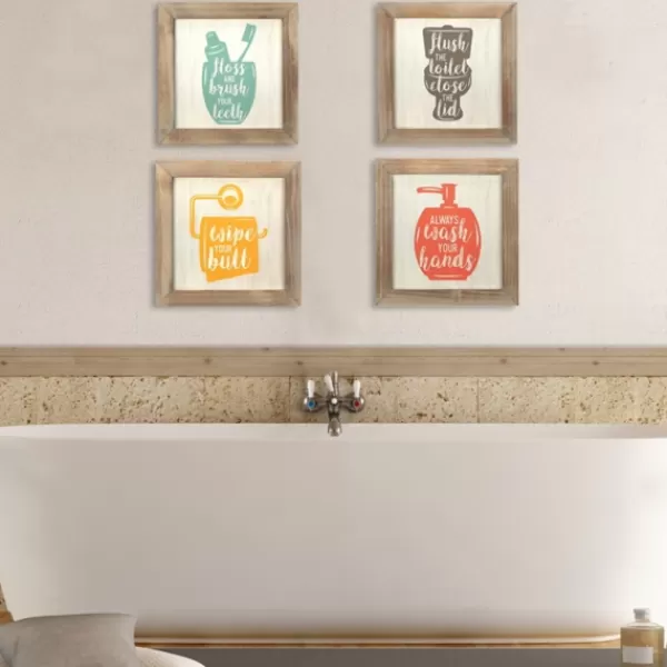 Wall Quotes & Signs-Kirkland's Home Floss, Flush, Wipe, And Wash Plaques, Set Of 4 Multi