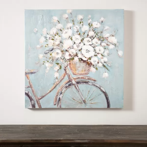 Canvas Art-Kirkland's Home Flower Basket On Bike Canvas Art Print White/Gray/Blue