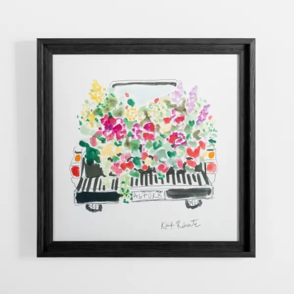 Framed Art-Kirkland's Home Flower Bed Pickup Truck Framed Art Print White/Black/Multi