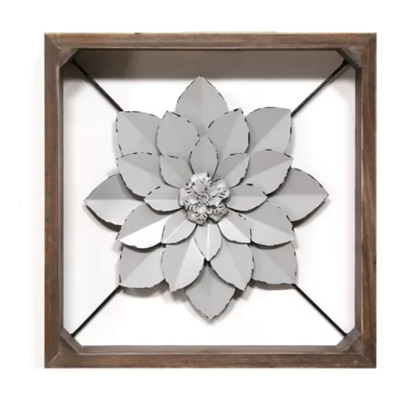 Wall Plaques-Kirkland's Home Flower Metal Framed Plaque Silver