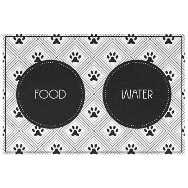 Kitchen & Floor Mats-Kirkland's Home Food And Water Bowl Floor Mat, 15X23 Black/White