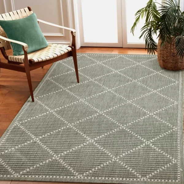 Outdoor Rugs-Kirkland's Home Forest Geo Lattice Outdoor Area Rug, 4X7 Green