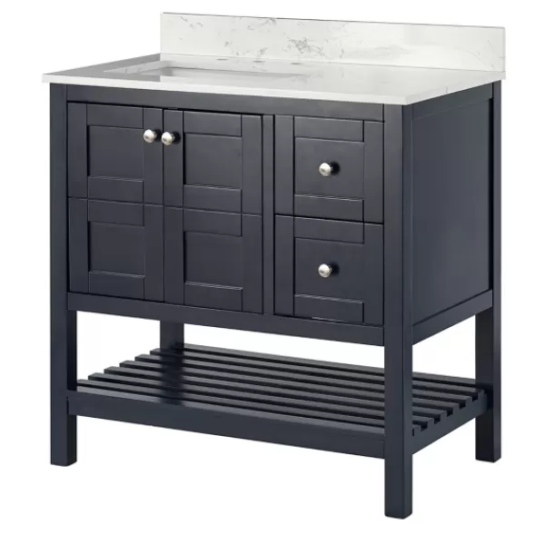 Bathroom Furniture-Kirkland's Home Foster Navy Wood Backsplash Sink Vanity Blue