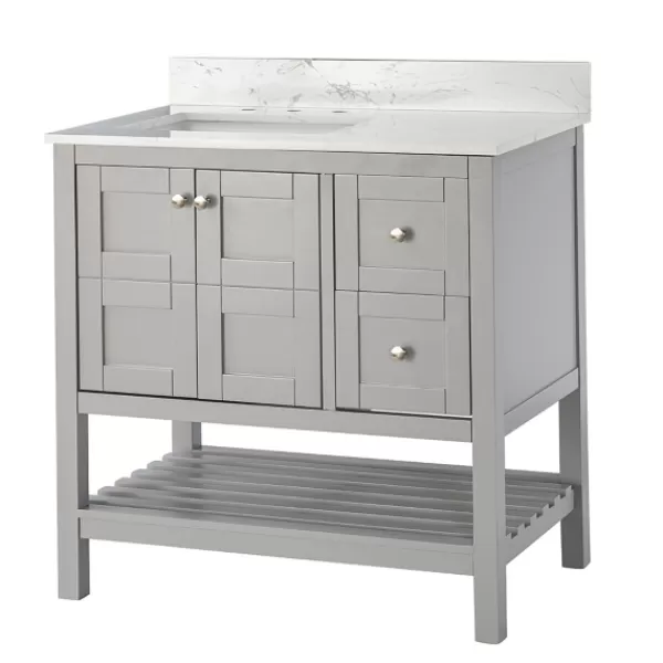 Bathroom Furniture-Kirkland's Home Foster Wood Backsplash Sink Vanity Gray