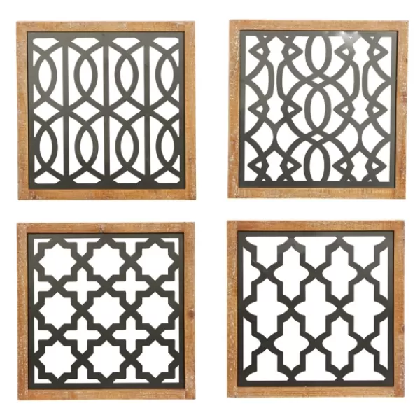 Wall Plaques-Kirkland's Home Framed Matte Black Metal Wall Plaques, Set Of 4 Black/Brown