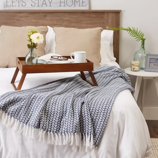 Blankets & Throws-Kirkland's Home French And White Arrowhead Throw Blue