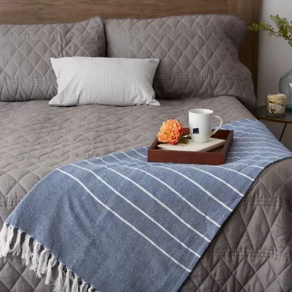 Blankets & Throws-Kirkland's Home French And White Thin Stripe Throw Blue