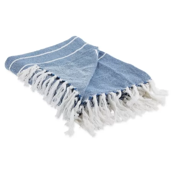 Blankets & Throws-Kirkland's Home French And White Thin Stripe Throw Blue