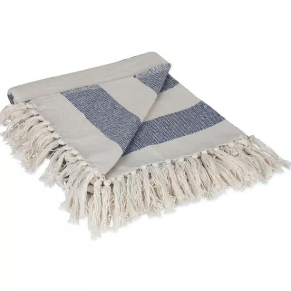 Blankets & Throws-Kirkland's Home French Cabana Stripe Throw Blue