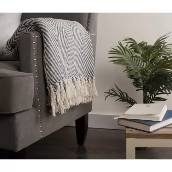 Blankets & Throws-Kirkland's Home French Chevron And Fringe Throw Blue