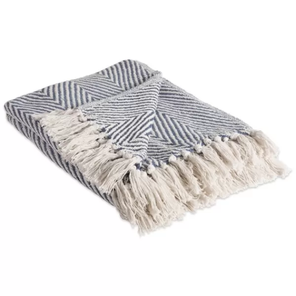 Blankets & Throws-Kirkland's Home French Chevron And Fringe Throw Blue