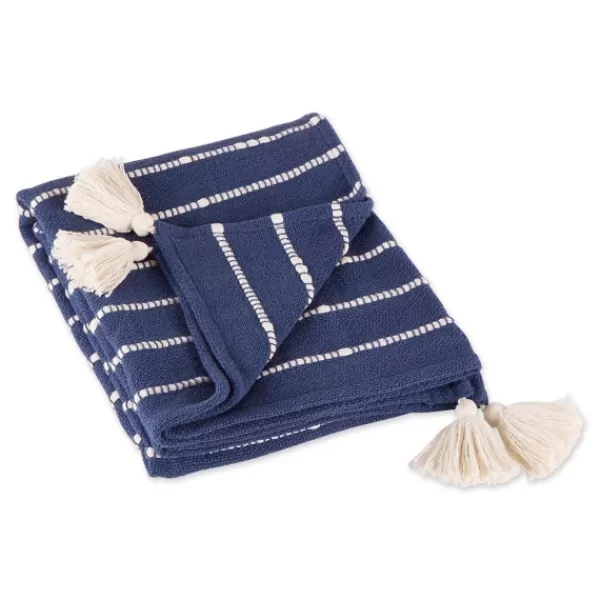 Blankets & Throws-Kirkland's Home French Slub Stripe Decorative Throw Blue