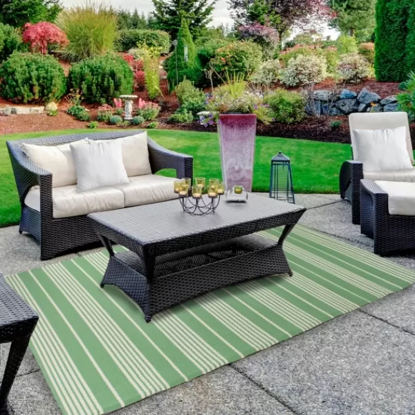 Outdoor Rugs-Kirkland's Home Fresh Green Stripes Outdoor Area Rug, 4X6 Green/White