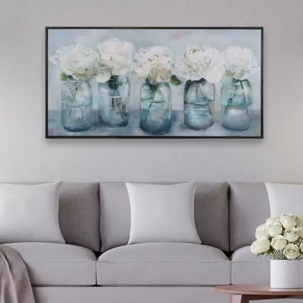 Framed Art-Kirkland's Home Fresh Picked Peonies Framed Art Print Green/White/Gray/Blue