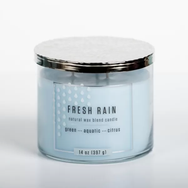 Candles-Kirkland's Home Fresh Rain 14 Oz. Triple Wick Jar Candle Blue