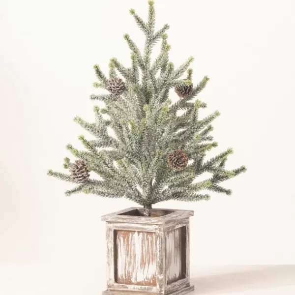 Trees & Topiaries-Kirkland's Home Frosted Pinecone Tree In Whitewash Planter, 18 In. Green/White/Brown