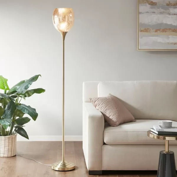 Floor Lamps-Kirkland's Home Frosted Starlight Golden Floor Lamp White