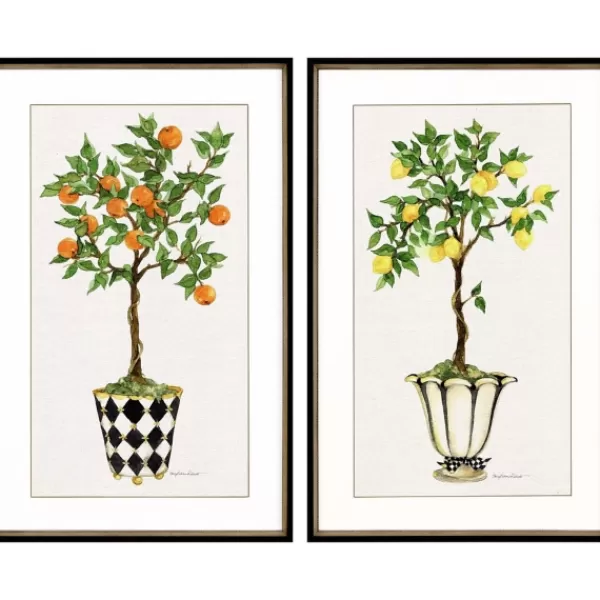 Framed Art-Kirkland's Home Fruit Topiary Giclee Black Framed Prints, Set Of 2 Ivory/Green/Multi